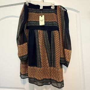 American Rag Black and Brown Patterned Peasant Dress NWT